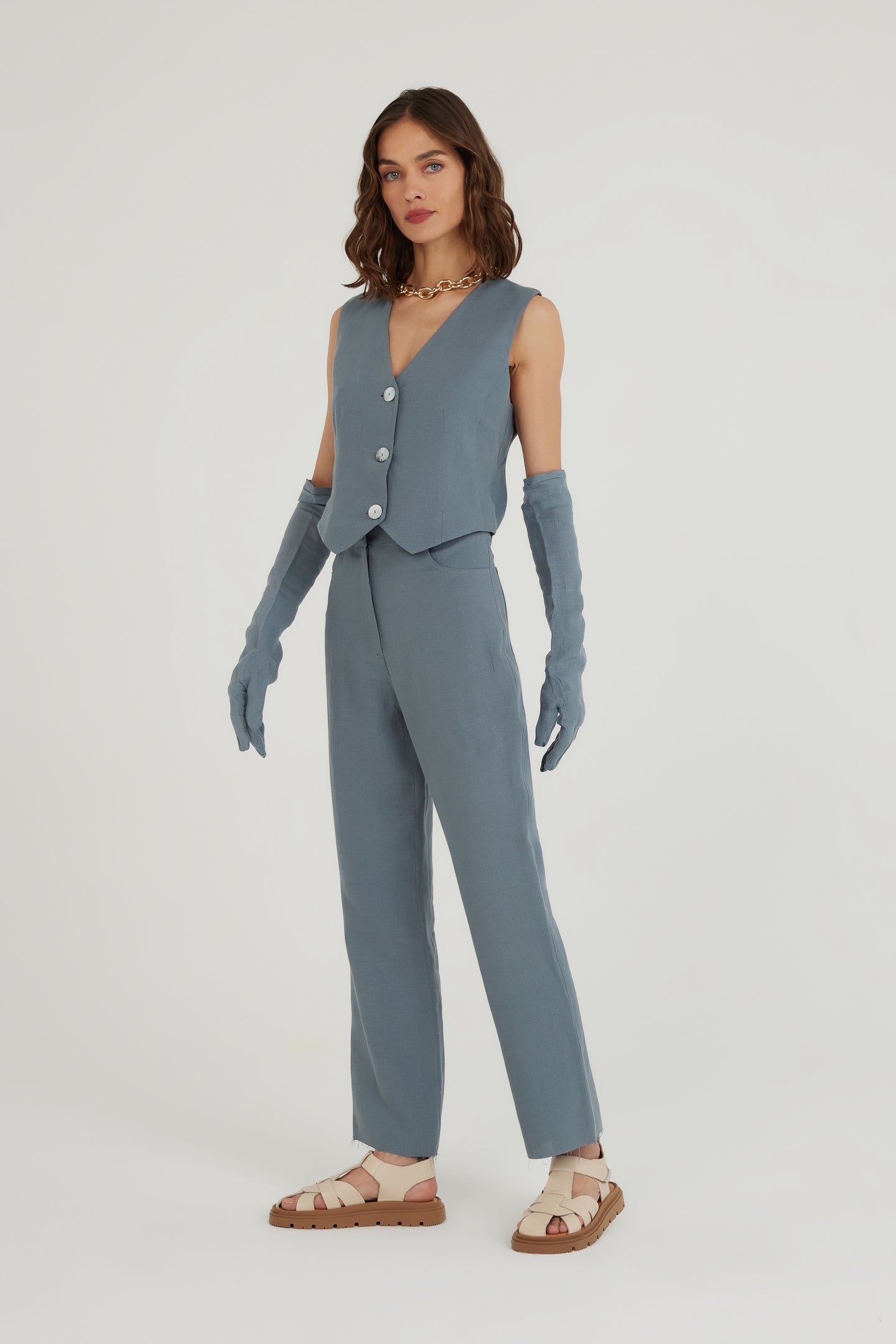 Do You Mind Keten Pantolon - Kayrak Mavi