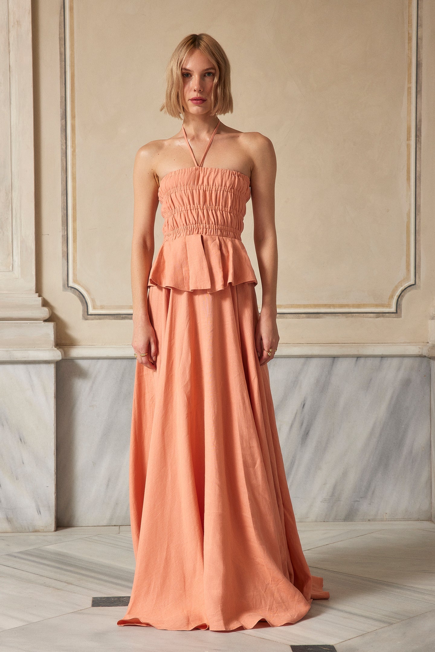 Serendipity Keten Elbise - Somon Pembe